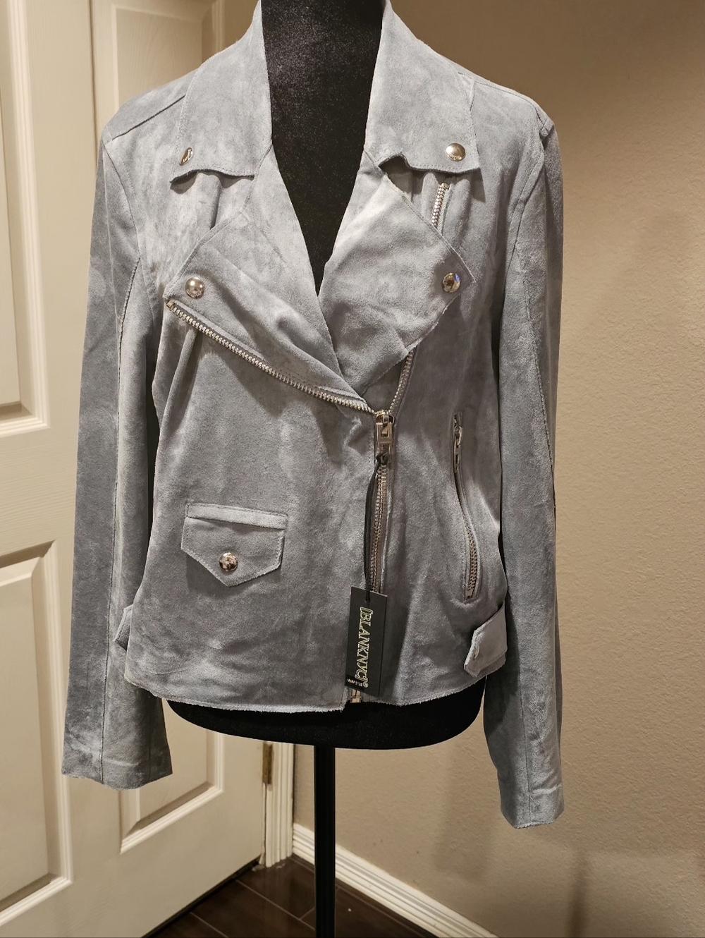 'Blank NYC' Light Blue/Gray Moto Jacket